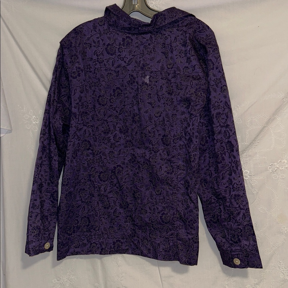 Denim & Co. 1X Floral Print Button Down Collared Blouse Cotton Polyester New - Picture 9 of 16